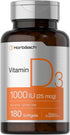 Horbaeach Vitamin D3 1000IU Softgels (25mcg) | 180 Count | Non-GMO, Gluten Free Supplement
