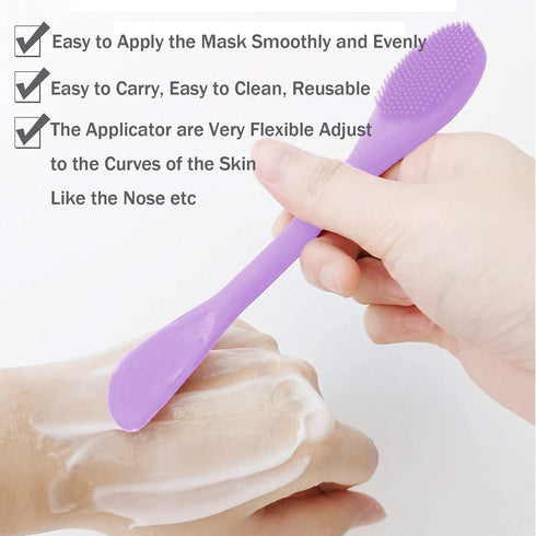 Silicone Facial Mask Applicator & Scrubber - Double-Head Lotion Spatula for Makeup, Cream, and Mud Masks (Purple+Gray)