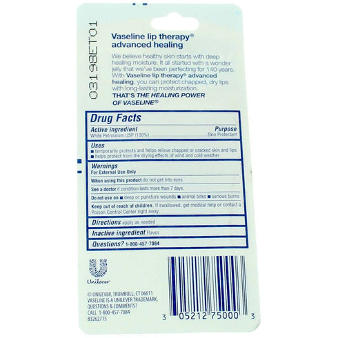 Vaseline Lip Therapy Advanced Formula 0.35 oz, Pack of 4