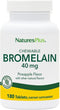 Natures Plus Chewable Bromelain - 40 mg - Natural Proteolytic Enzyme Supplement, 180 Chewable Tablets