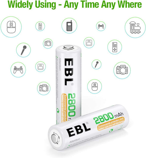 EBL 8 Pack AA Batteries 2800mAh High Capacity Precharged Ni-MH