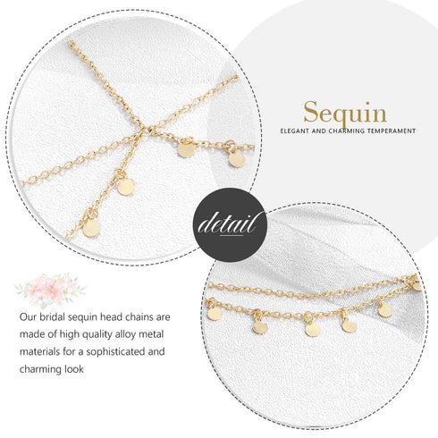 Yean Gold Sequins Head Chain, Boho Festival Forehead Hair Jewelry for Women and Girls, Halloween Costume Headpiece