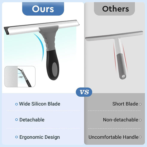 Detachable Silicon Shower Squeegee for Glass, Door, Mirror, Windows & Tile Walls, Portable Clean Tools with Hook &