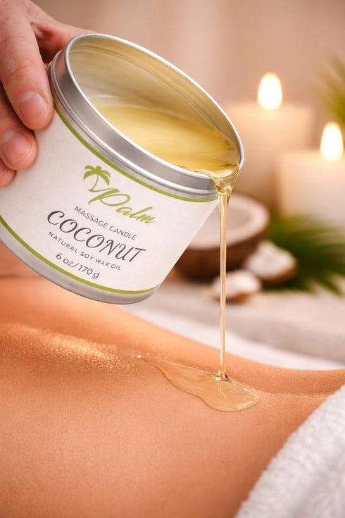 Palm 6 Oz Massage Oil Candle, Coconut Oil Natural Soy Wax
