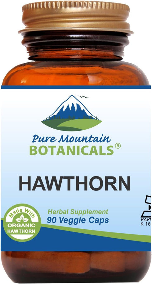 Pure Mountain Botanicals Hawthorn Berry Capsules - Kosher Vegan Caps, 1000mg Organic Supplement
