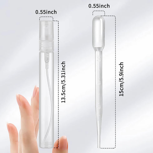 Mini Spray Bottle, 5 Pcs 10ml Clear Perfume Bottle with 3 Pcs Transfer Pipettes, Refillable Atomizer for Travel