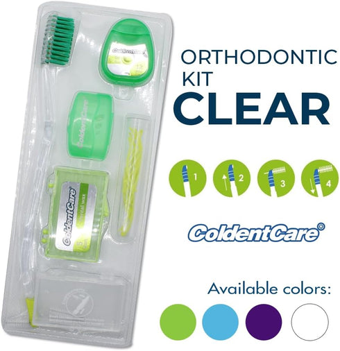 Orthodontic Kit Clear: Oral Care Set with Toothbrush, Protector Cap, Floss, Wax, and Interdental Brushes with Case