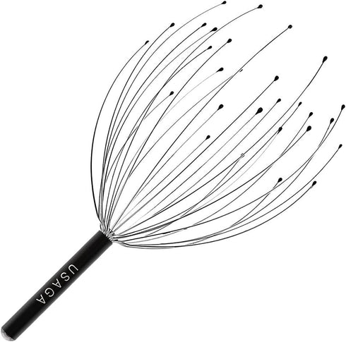 USAGA 28 Fingers Head Scratcher, Black Scalp Massager for Relaxing Head and Body