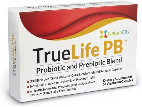 True-Life-PB Shelf Stable Blend Prebiotics and Probiotics for Women and Men, 30 Veggie Capsules