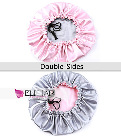 Night Sleep Satin Cap for Women Girls, Extra Large Satin Bonnet Cover, Double Side Satin Cap, Pink/Silvery Grey
