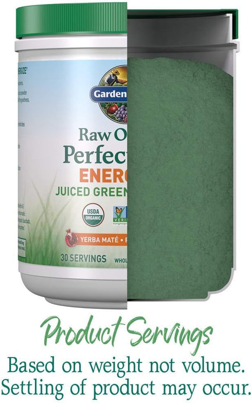 Garden of Life Raw Organic Perfect Food Energizer Juiced Green Superfood Powder - Yerba Mate Pomegranate, 30 Servings,