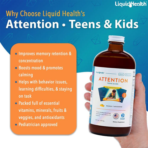 LIQUIDHEALTH Attention Liquid Multivitamin for Kids & Teens - 16 oz, Vegan, Sugar-Free, Great Taste