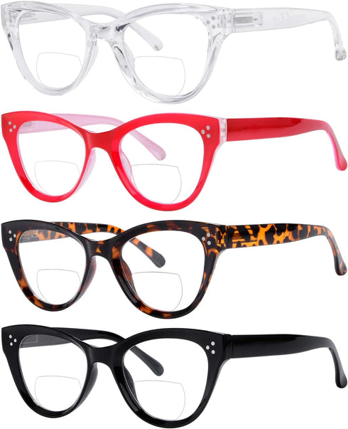Eyekepper 4-Pack Oversize Cat-eye Bifocal Sunglasses for Women with Tinted Lens