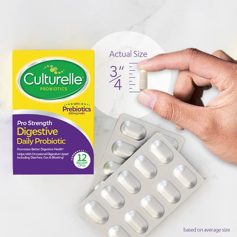 Culturelle Pro Strength Daily Probiotics for Digestive Health, 60 Count, with Prebiotics for Women & Men