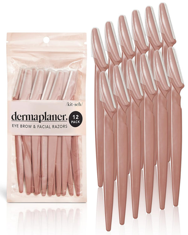 Kitsch 12 pc Dermaplaning Tool - Face Razors & Eyebrow Trimmer for Women and Men, Facial Hair Removal (Terracotta)