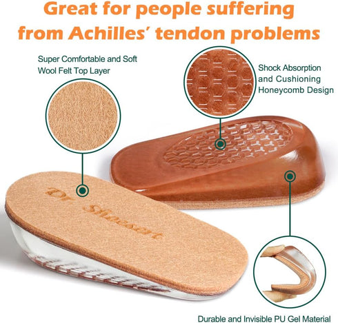 Height Increase Insoles for Men and Women, Wool Felt Gel Heel Cushion Inserts for Pain Relief, Small, Apricot
