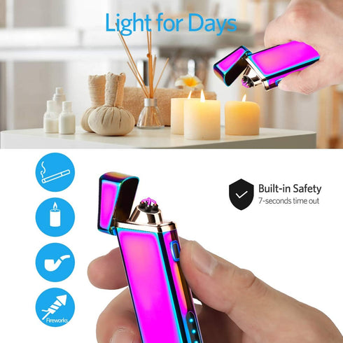 Electric Arc Windproof Plasma Lighter, USB Rechargeable with Upgraded Battery Indicator - Multichrome