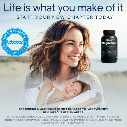 Natural Flow 4X Magnesium Supplement, 120 Capsules Magnesium Glycinate, Taurate, Malate, Orotate Complex for Calm Sleep