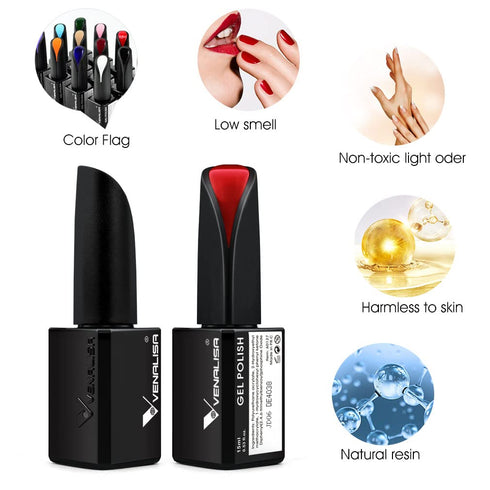 VENALISA 15ml Black Gel Nail Polish, Soak Off UV LED Nail Gel for Nail Art Starter Manicure DIY at Home
