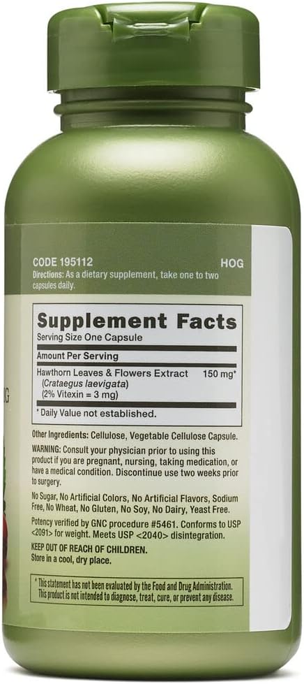 GNC Herbal Plus Hawthorn Extract 150mg, 100 Capsules, Supports Heart Health