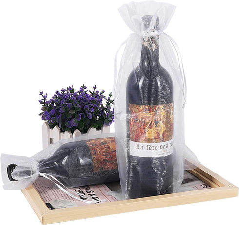 HRX Package 30pcs White Organza Wine Bags - Sheer Mesh Gift Pouches with Drawstring for Christmas