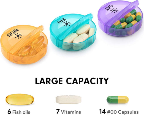 Daily Pill Organizer (Twice-a-Day) - 7 Day AM/PM Pill Box, Round Medicine Container for Vitamins and Supplements