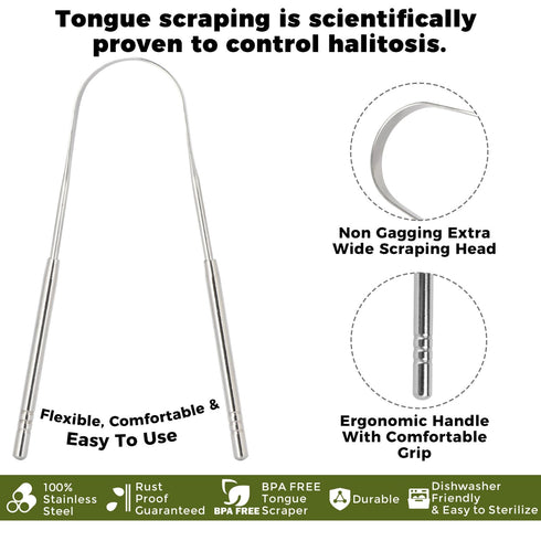 Gaia Guy Stainless Steel Tongue Scraper with Metal Case - 2 Pack - Plastic Free Tongue Scrapers for Adults, Tongue Cleaner for Oral Care & Earth Care