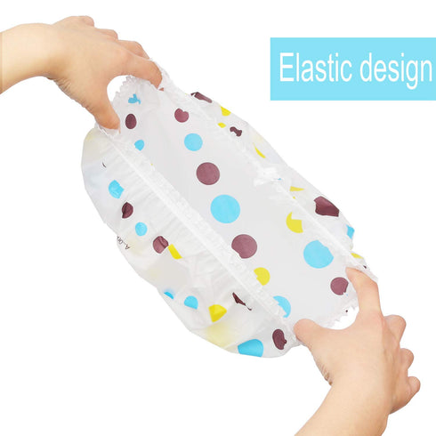 Shower Caps, 3 Pcs Waterproof Bath Caps, Plastic Reusable Shower Caps, Elastic Band Bath Hair Hat for Women Ladies Spa
