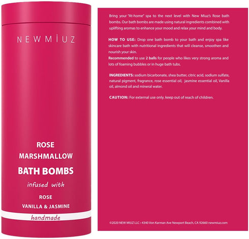 Rose Vanilla Bath Bomb, Mega Foaming Bubbles, Infused with Stress Relief Jasmine, Luxurious Spa Bath Essentials
