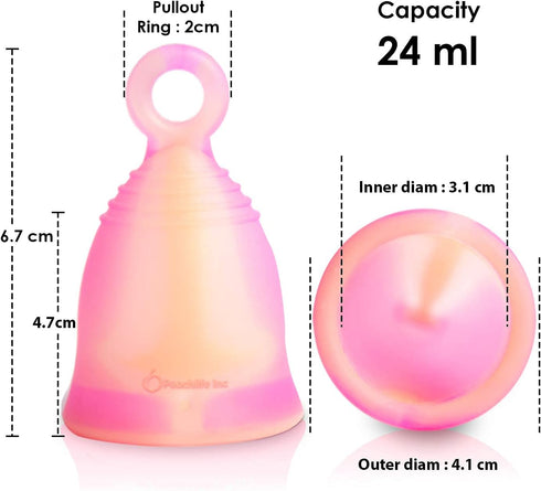 Peachlife Mini Ring Menstrual Cup with Loop Stem Pull, Reusable Silicone Feminine Care, Small
