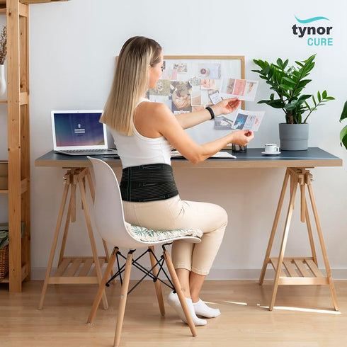 TYNOR Back Support Belt, Adjustable Lumbar Brace for Lower Back Pain, Herniated Disc, Scoliosis (Medium, Premium Black)