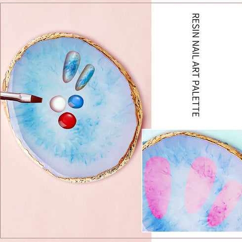 2 Pieces Resin Nail Art Palette with Gold Edge for Nail Gel Color Makeup Display and Mixing Tools
