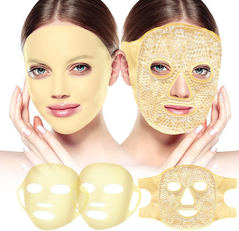 Face Ice Pack and 2 Packs Silicone Face Mask Cover, Full Facial Frozen Masks for Puffiness and Swelling Relief