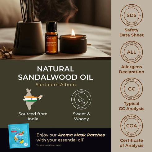 Gya Labs Sandalwood Essential Oils for Diffuser | Natural Sandalwood Oil for Hair, Skin, Massage, Perfume & Candle