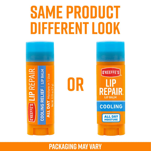 O'Keeffe's Lip Repair Cooling Relief Lip Balm Stick for Dry, Cracked Lips (Pack of 3)