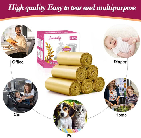 4 Gallon Small Gold Trash Bags, 180pcs Strong Golden Garbage Bags for Bathroom Trash Can Bin Liners