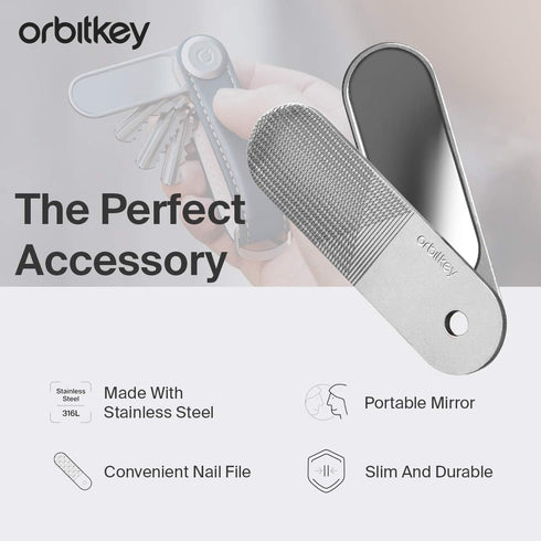 Orbitkey 2-in-1 Nail File & Mirror for Key Organizer, Compact Beauty Tool, Stainless Steel, Slim & Durable