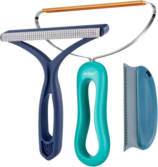 Pet Hair Remover 3-Pack, Dog Cat Lint Shaver Cleaner Pro, Portable Carpet Scraper and Fuzz Rollers