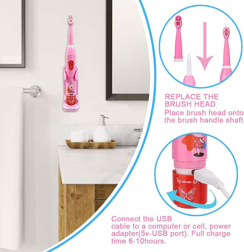 OJV 8630 Kids Sonic Electric Toothbrushes for Children, 6 Modes 2-Min Timer, USB Rechargeable Power Smart Toothbrush