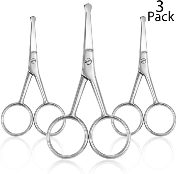 Mudder 3 Pieces Nose Hair Scissors Rounded Tip Scissors for Facial Hair Trimming, Stainless Steel Blunt Tip Trimmer