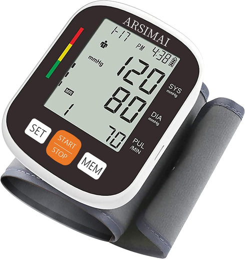 Automatic Wrist Blood Pressure Monitor with Adjustable Cuff, 2AAA Battery, Storage Case, Irregular Heartbeat Detector