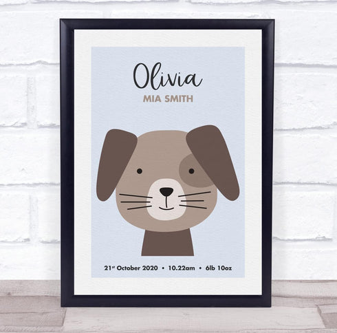 The Card Zoo New Baby Birth Details Nursery Christening Cute Dog Face Keepsake Gift Print