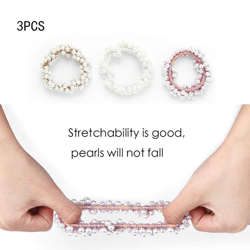 Unicra Pearl Hair Scrunchies, Decorative Hair Ties Ponytail Holder, Hair Accessories for Women, Pack of 3