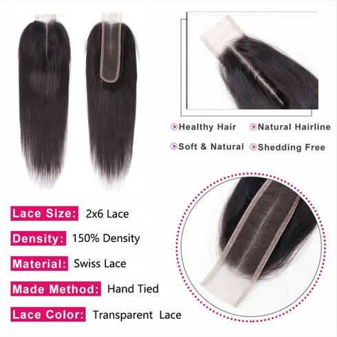 Straight Closure 2x6 Lace Closure Human Hair Middle Part Closure Straight HD Transparent Lace Closure 2x6 Human Hair Kim K Closure 10inch