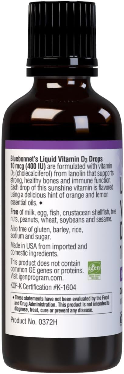 BlueBonnet Liquid Vitamin D3 Drops, 400 IU, Citrus, 1 Fl Oz
