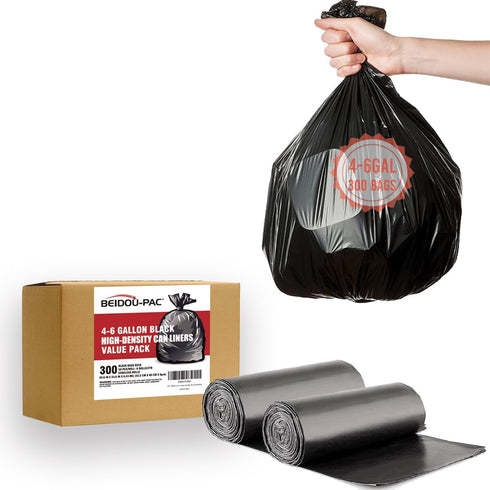 300 Count Black 4-6 Gallon Trash Bags, Multi-purpose Bin Liners for Bathroom, Office, Industrial, Commercial