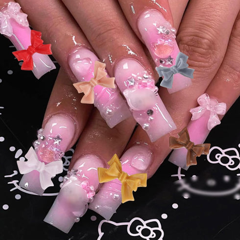 Pink Bow-Knot Nail Stud Rhinestones Crystal, 3D Bows Nail Charm Set for DIY Decoration Nail Art Rhinestones