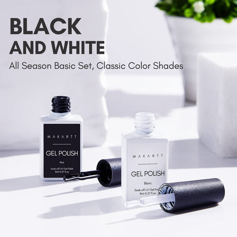 Makartt Gel Nail Polish Kit, Black White Soak Off Nail Gel Set, LED Required, 2Pcs