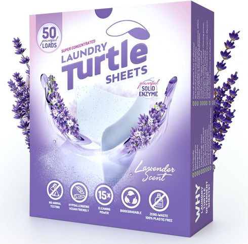 Laundry Turtle Laundry Detergent Sheets - Eco-Friendly Lavender Scented, Plant-Based, 100 Loads