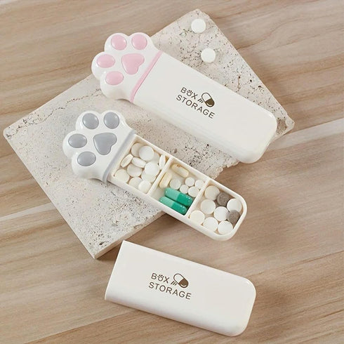 LENmzpomA 1pc Pill Organizer, Creative Mini Cat Paw Pill Organizer - Portable Daily Medicine Storage Box